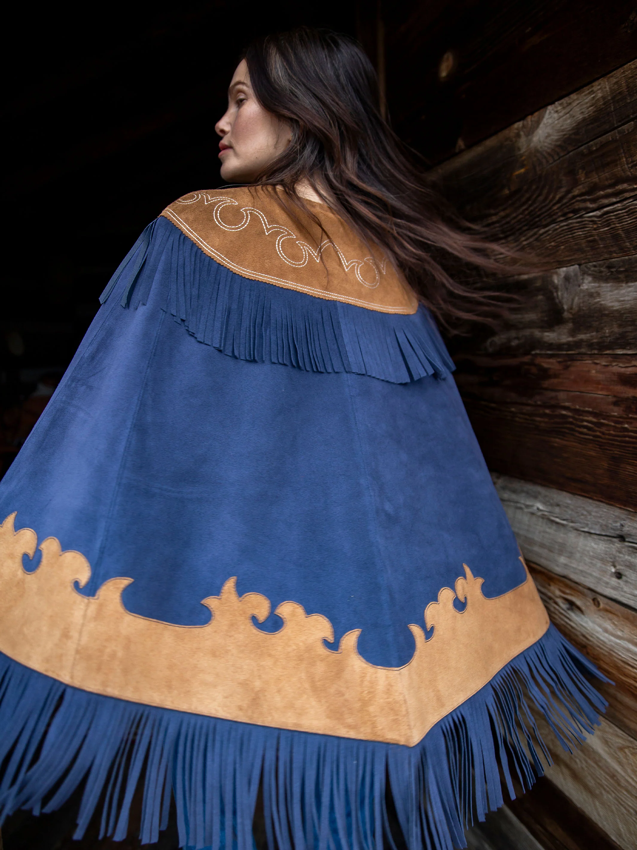 Women's Suede Fringe Cape - Image 11