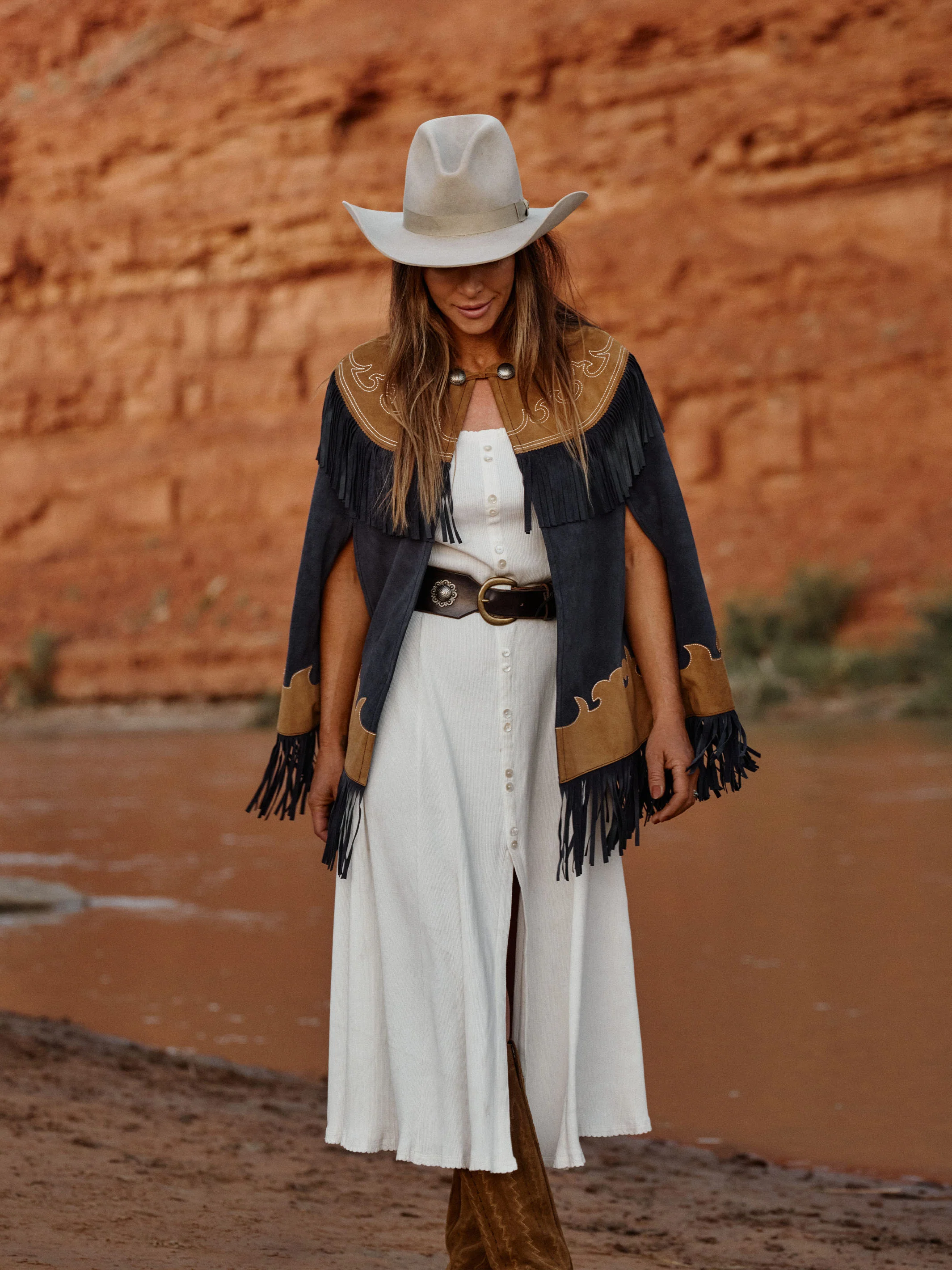 Women's Suede Fringe Cape - Image 3