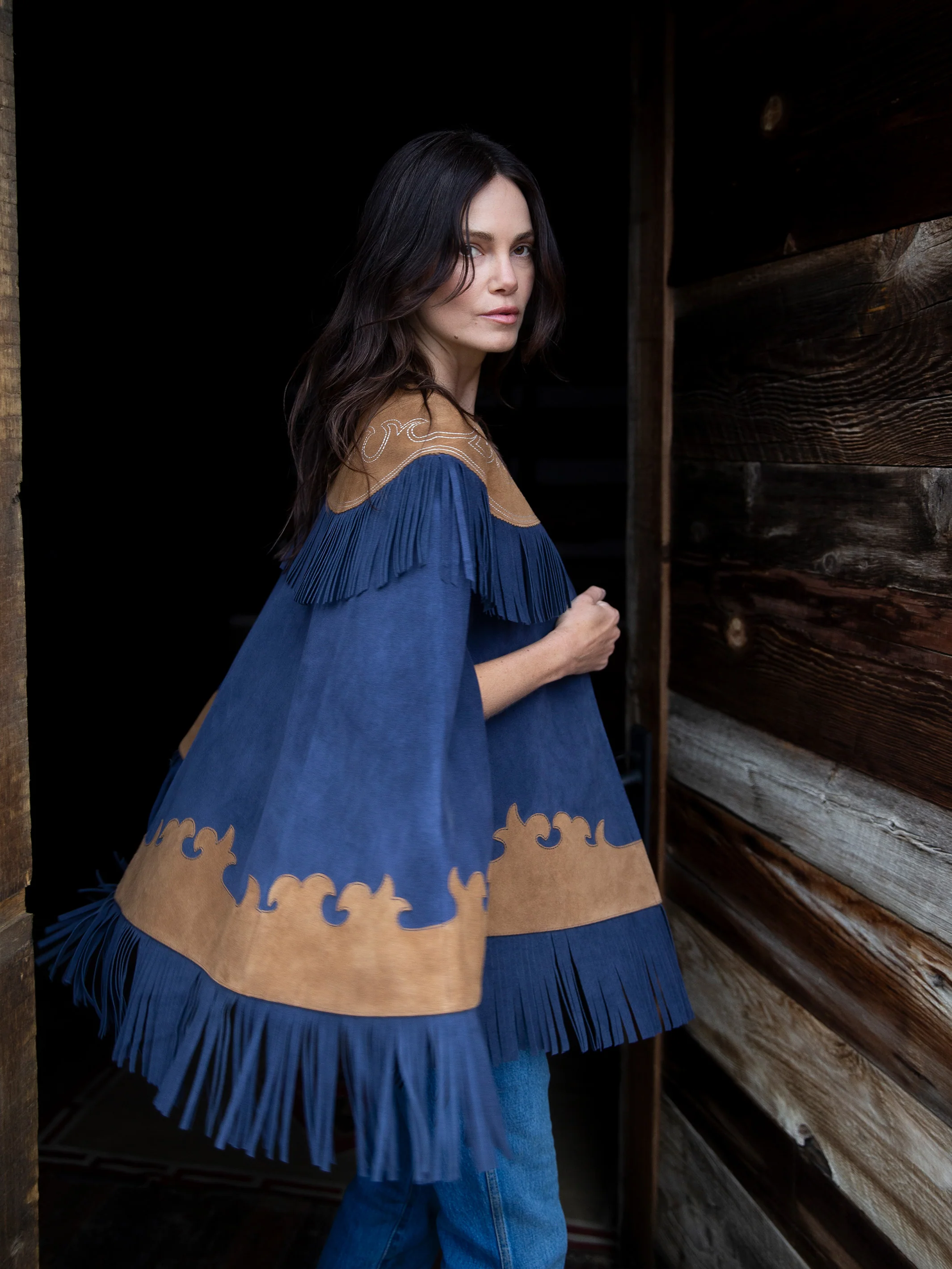 Women's Suede Fringe Cape - Image 4