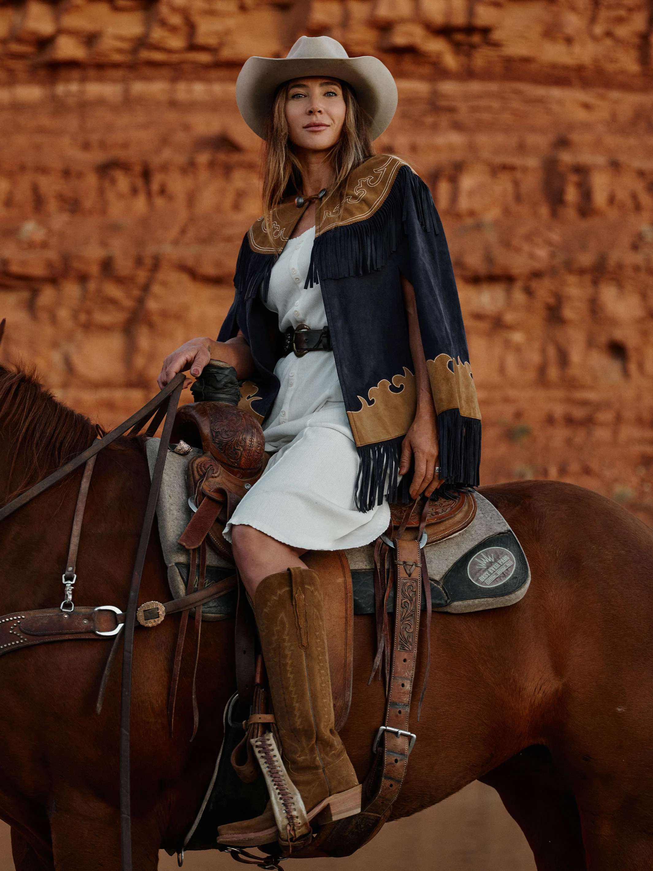 Women's Suede Fringe Cape - Image 8
