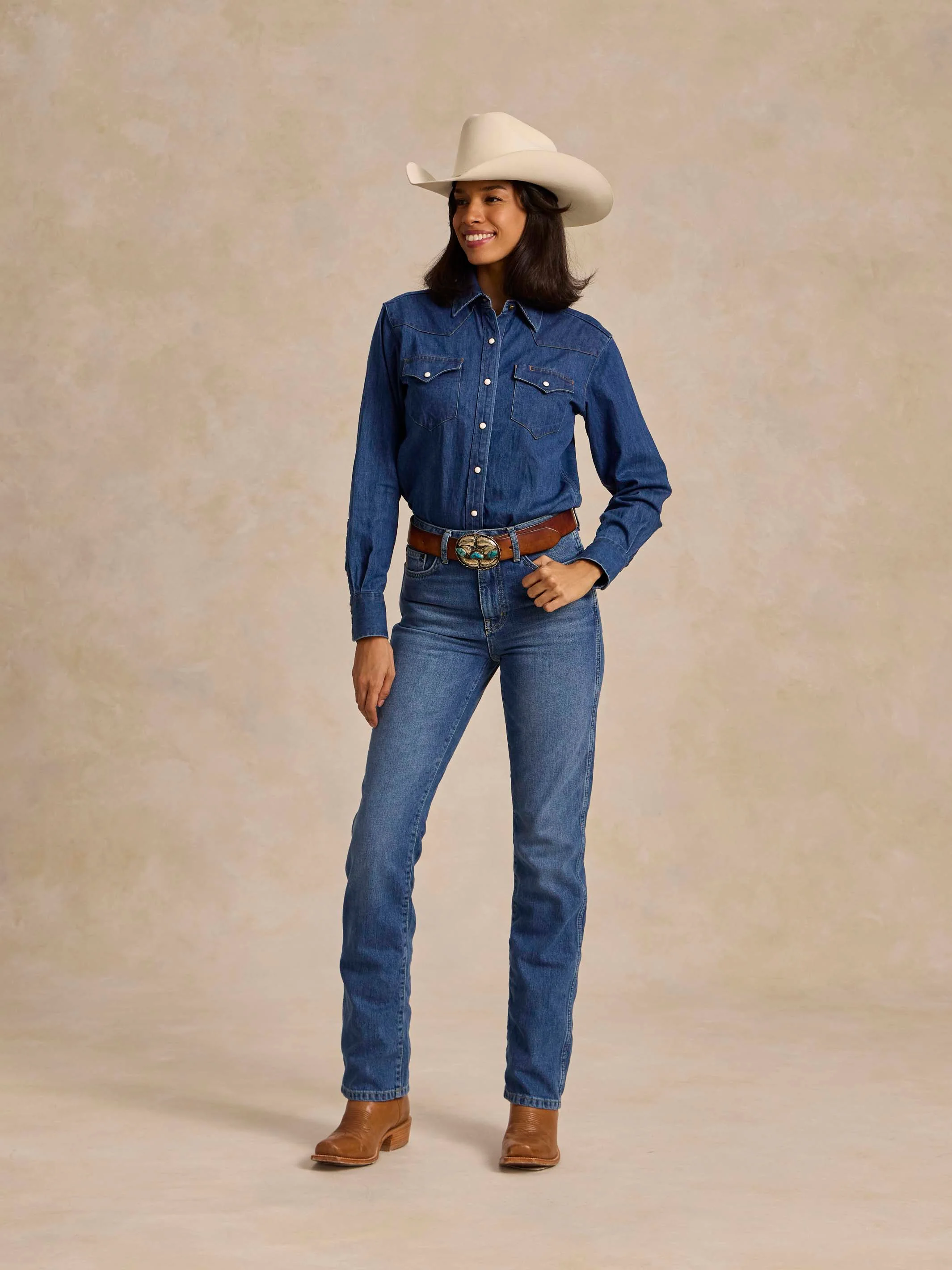 Women's Western Denim Pearl Snap - Image 3